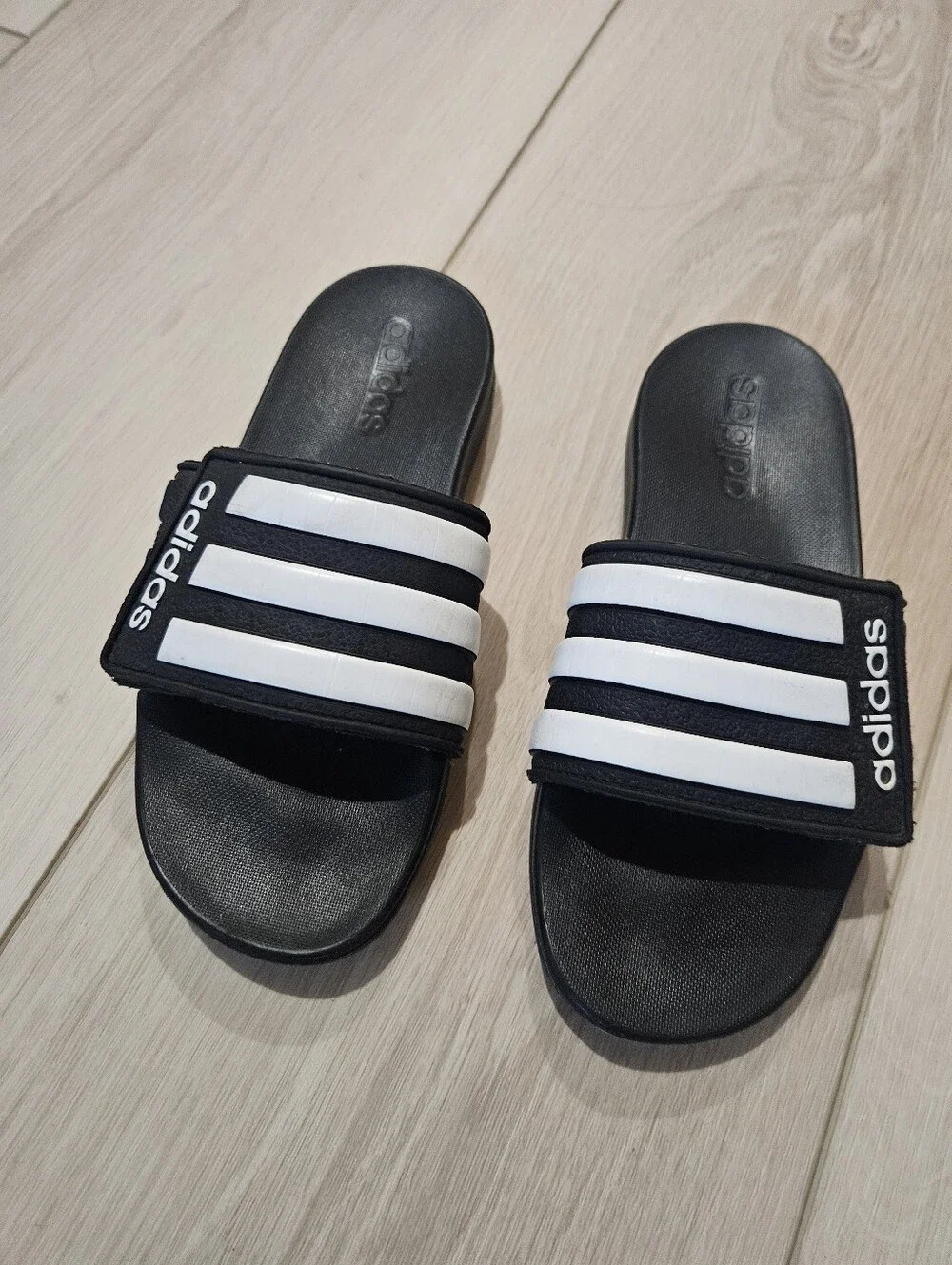 adidas Black Slide Sandals with White Stripes